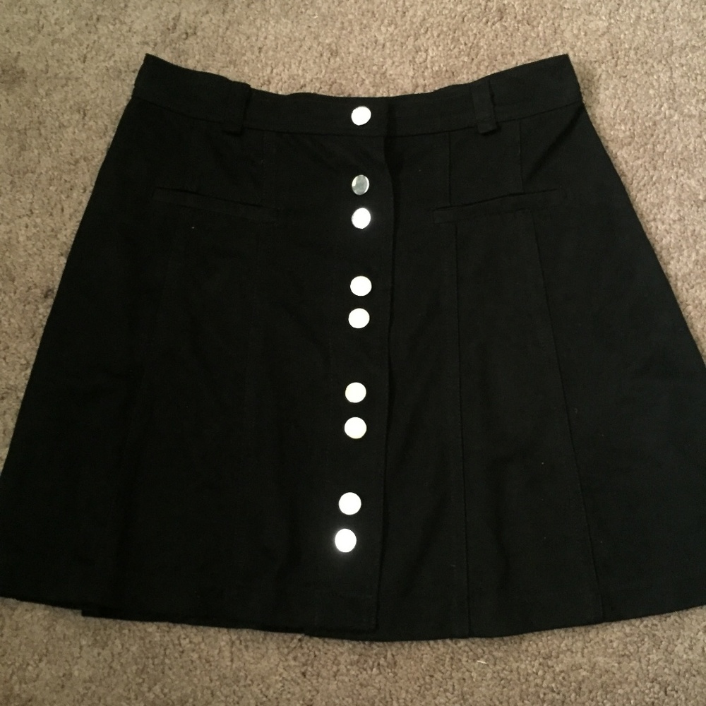 ZARA Black Faux Suede Button Mini Skirt
